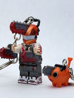 Chainsaw Man Pochita and Denji Custom Minifigure Keychain